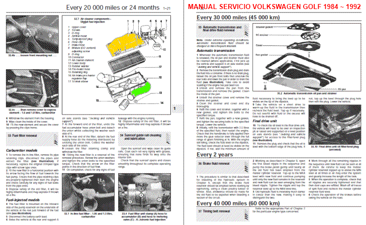 Muestra Manual Servicio o Taller Volkswagen Golf 1984 hasta 1992