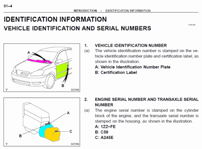 Ubicación de los Números de identificación del Vehículo: Números de serie de motor y caja de cambios